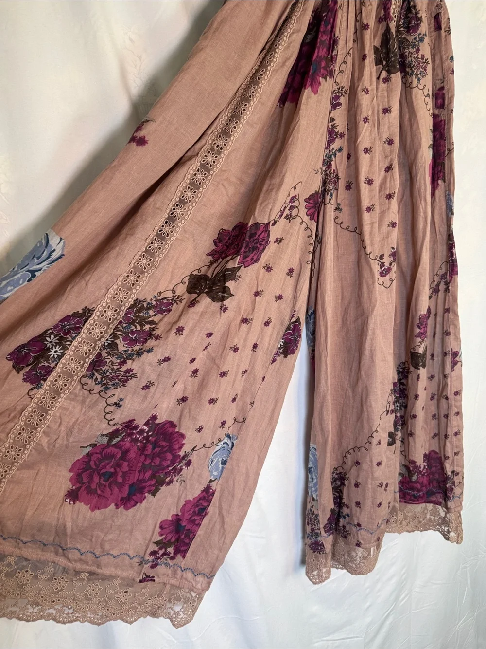 Free People Dusty Mauve Floral Wide-Leg Pants - Picture 3 of 7